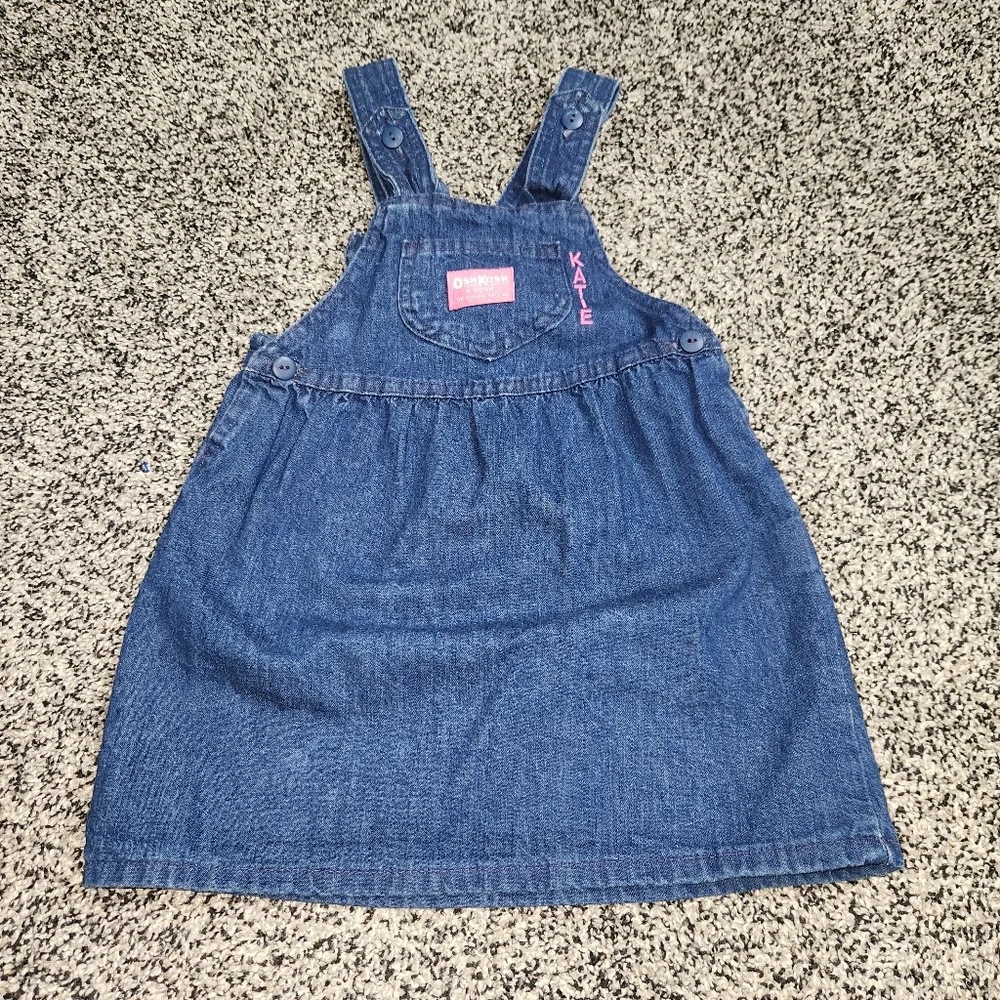 oshkosh b'gosh Vintage Denim dress, Little Girl Size 4,Back Bow Pink Label Katie